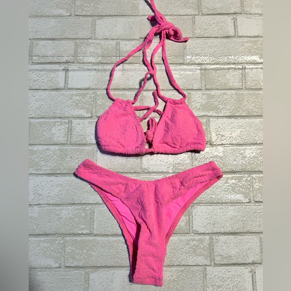 KB Kinis Pink Flower Textured Bikini Set Size Small